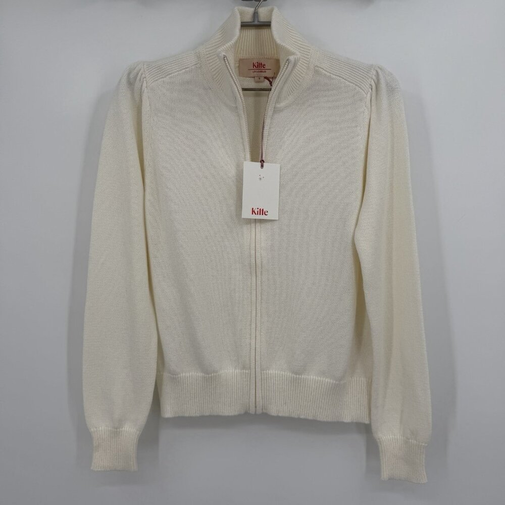 Kilte Collection The Rei Cotton-Cashmere Full Zip Jacket in Ivory size 0 XS